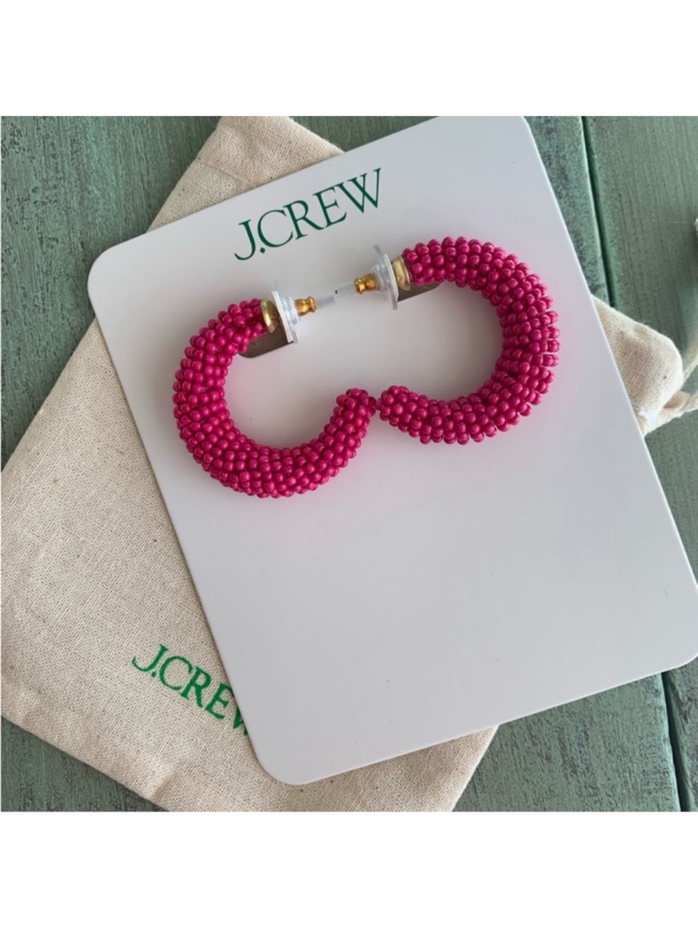 J. Crew Chunky Pink Beaded Hoop Earrings